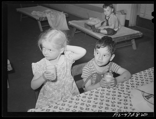 Untitled photo, possibly related to: Queens, New York. Nursery school at the Queensbridge housing project. Drinking milk
