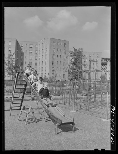 Untitled photo, possibly related to: Queens, New York. Nursery school at the Queensbridge housing project. Outdoor playground