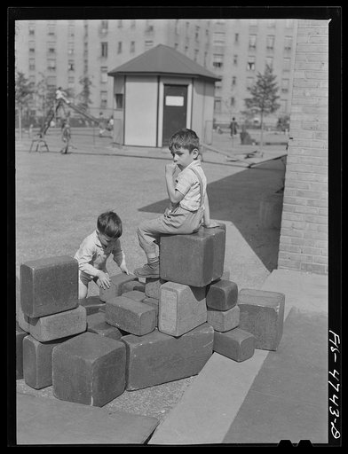 Untitled photo, possibly related to: Queens, New York. Playing with blocks at the nursery school at Queensbridge housing project
