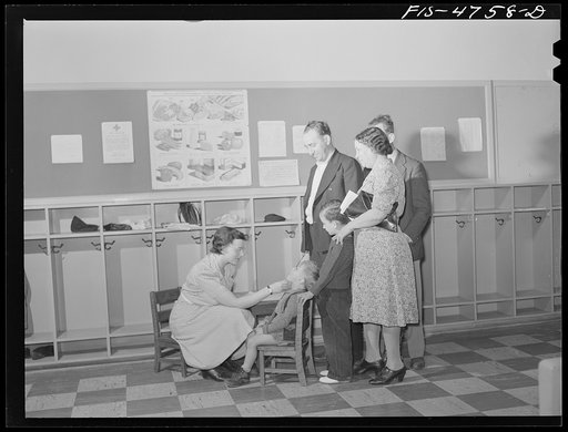 Untitled photo, possibly related to: Queens, New York. Nursery school at the Queensbridge housing project. Parents bring their children to the nursery