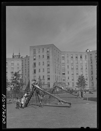 Queens, New York. Nursery school at the Queensbridge housing project. Outdoor playground
