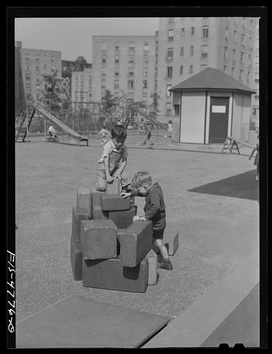 Queens, New York. Nursery school at the Queensbridge housing project. Playing with blocks