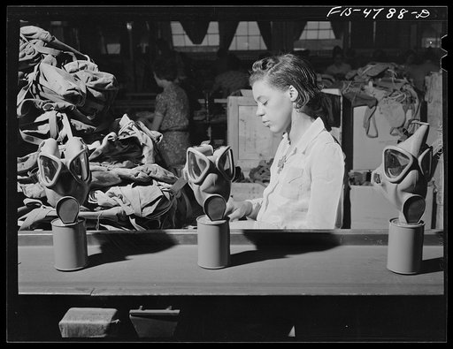 Edgewood Arsenal, Maryland. Gas demonstration. Reconditioning gas masks at the gas mask factory