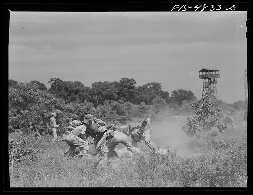 Edgewood Arsenal, Maryland. Gas demonstration. Firing of 4.2 inch chemical mortars