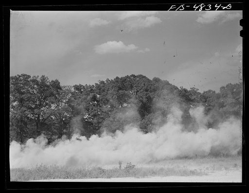 Untitled photo, possibly related to: Edgewood Arsenal, Maryland. Gas demonstration. Exploding aerial bomb just dropped by a plane
