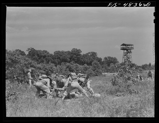 Edgewood Arsenal, Maryland. Gas demonstration. Firing of 4.2 inch chemical mortar