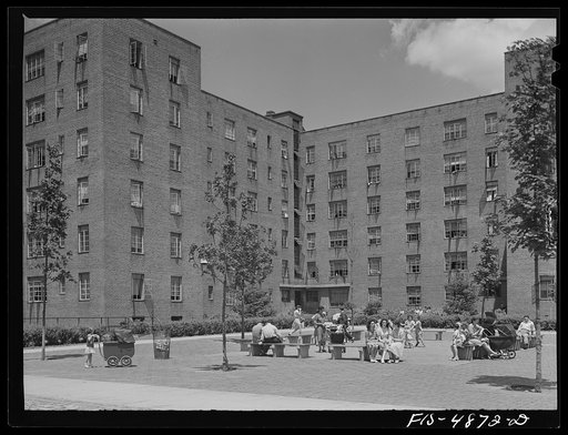 Brooklyn, New York. Red Hook housing development. Courtyards are adjacent to each apartment house