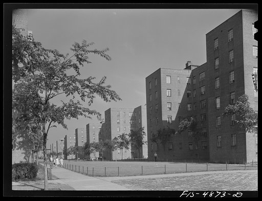 Brooklyn, New York. Red Hook housing development. An avenue between houses