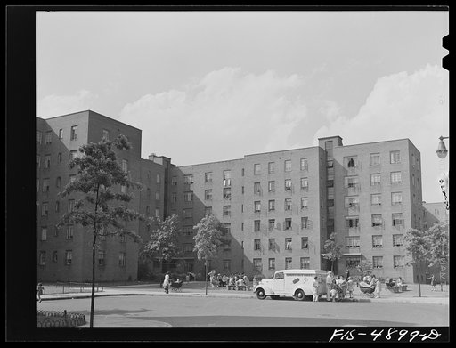 Brooklyn, New York. Red Hook housing project. Ice cream vendor near the apartment houses