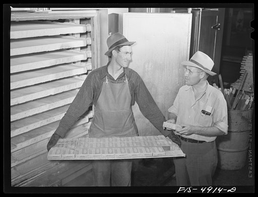 Bridgeton, New Jersey. Seabrook Farms. Belford Seabrook examining frozen beans