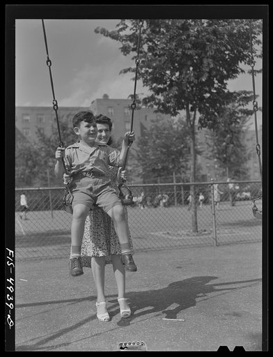 Brooklyn, New York. Red Hook housing project. Mrs. Caputo and Jimmy at the playground