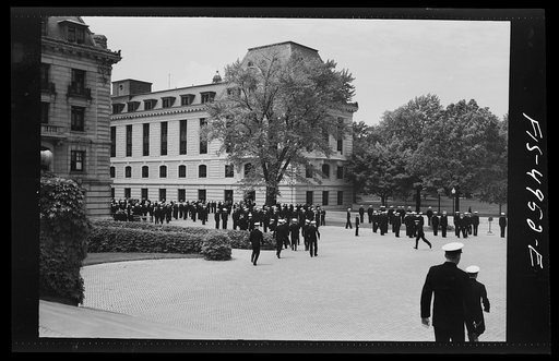 U.S. Naval Academy, Annapolis, Maryland. Midshipmen in one of the courts of the Academy