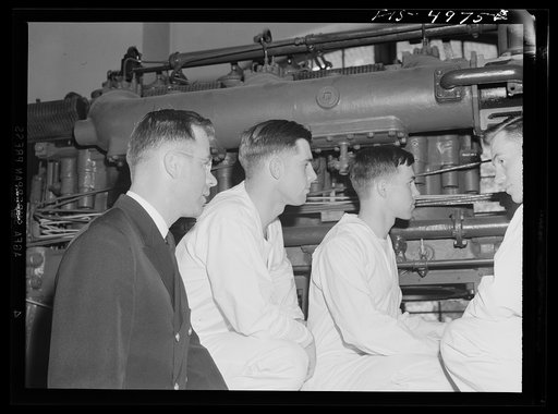 Untitled photo, possibly related to: U.S. Naval Academy, Annapolis, Maryland. Instruction in steam propulsion mechanics