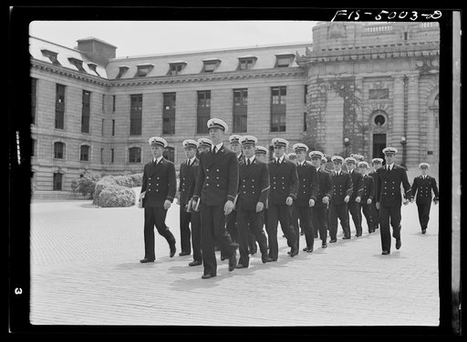 Untitled photo, possibly related to: U.S. Naval Academy, Annapolis, Maryland. Midshipmen in formation