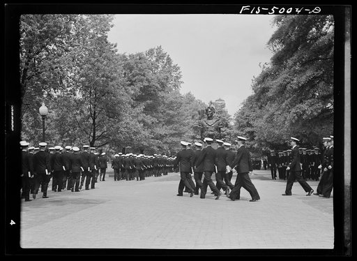 Untitled photo, possibly related to: U.S. Naval Academy, Annapolis, Maryland. Midshipmen marching