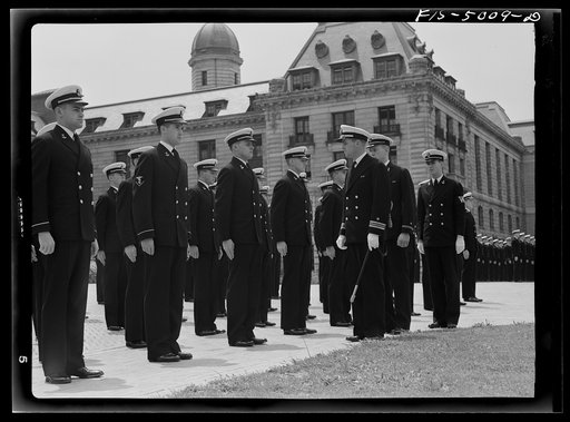 Untitled photo, possibly related to: U.S. Naval Academy, Annapolis, Maryland. Midshipmen in formation