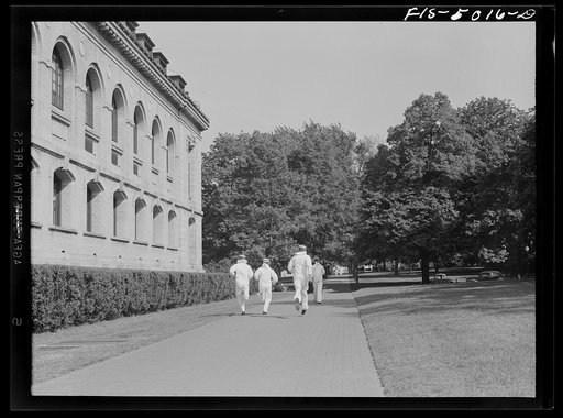 U.S. Naval Academy, Annapolis, Maryland. Group of midshipmen on the campus