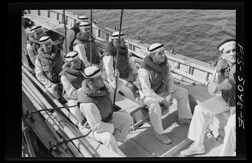 Untitled photo, possibly related to: U.S. Naval Academy, Annapolis, Maryland. Midshipmen in a whaleboat