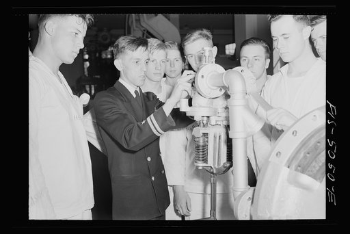 U.S. Naval Academy, Annapolis, Maryland. Studying an engine