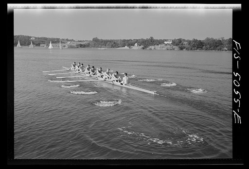 U.S. Naval Academy, Annapolis, Maryland. Midshipmen rowing an eight-oared shell