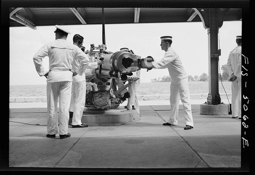 Untitled photo, possibly related to: U.S. Naval Academy, Annapolis, Maryland. Instruction in gunnery
