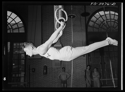 U.S. Naval Academy, Annapolis, Maryland. Gymnast on the flying rings