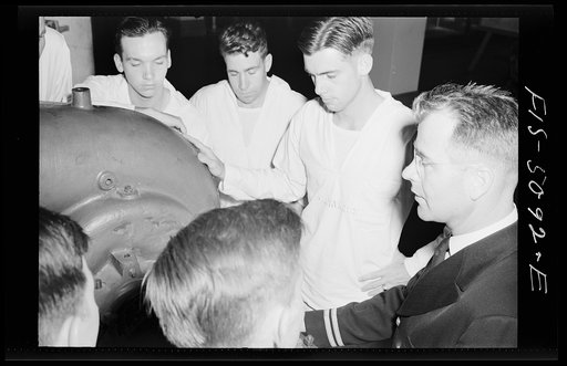 U.S. Naval Academy, Annapolis, Maryland. Studying an engine
