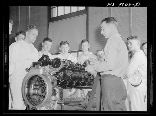 U.S. Naval Academy, Annapolis, Maryland. Studying an auxiliary ship's engine