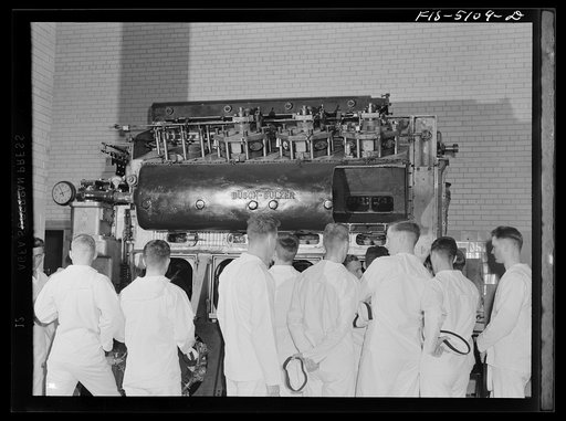 U.S. Naval Academy, Annapolis, Maryland. Studying a diesel motor