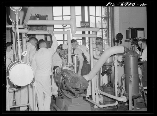 U.S. Naval Academy, Annapolis, Maryland. Studying a steam engine