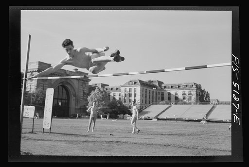 Untitled photo, possibly related to: U.S. Naval Academy, Annapolis, Maryland. Running high jump