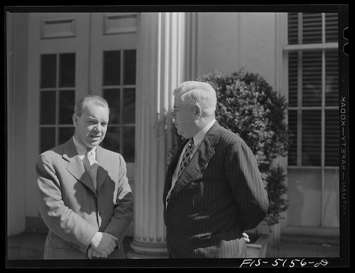 Untitled photo, possibly related to: Washington, D.C. Mr. Vinde, a Swedish journalist, with Mike McDermott of the U.S. State Department, after President Roosevelt's press conference