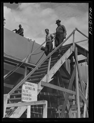 Decatur, Alabama. Ingalls Shipbuilding Company. Coming off a ship at the end of the shift