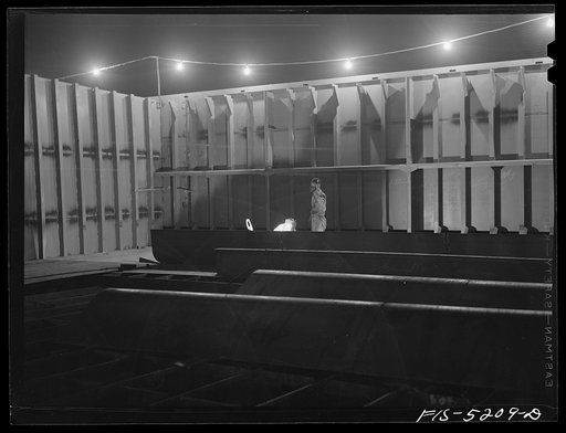Untitled photo, possibly related to: Decatur, Alabama. Ingalls Shipbuilding Company. Night shift at work on the barges