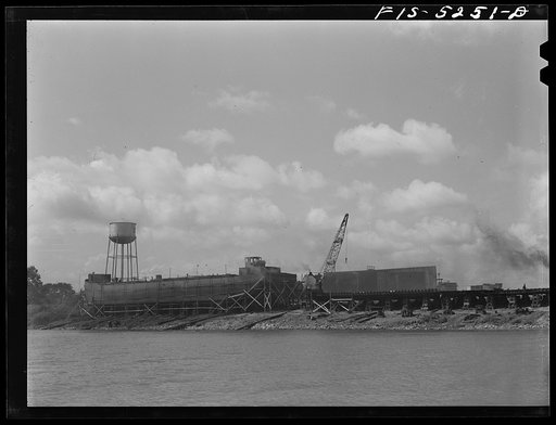 Decatur, Alabama. Ingalls Shipbuilding Company. On the Tennessee River. From the yard the barges go down the river to Paducah, Kentucky, then down the Mississippi to New Orleans