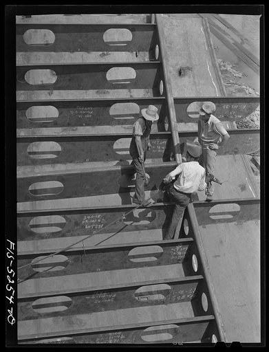 Decatur, Alabama. Ingalls Shipbuilding Company. Working on the stern of one of the cargo barges under construction