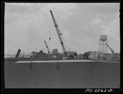 Decatur, Alabama. Ingalls Shipbuilding Company. Barges under construction