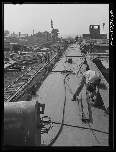 Decatur, Alabama. Ingalls Shipbuilding Company. Barges under construction