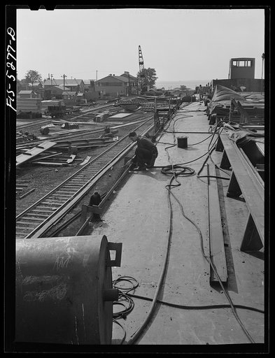 Decatur, Alabama. Ingalls Shipbuilding Company. Barges under construction
