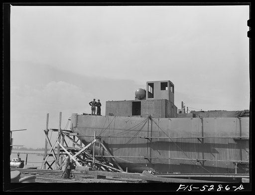 Decatur, Alabama. Ingalls Shipbuilding Company. Barges under construction