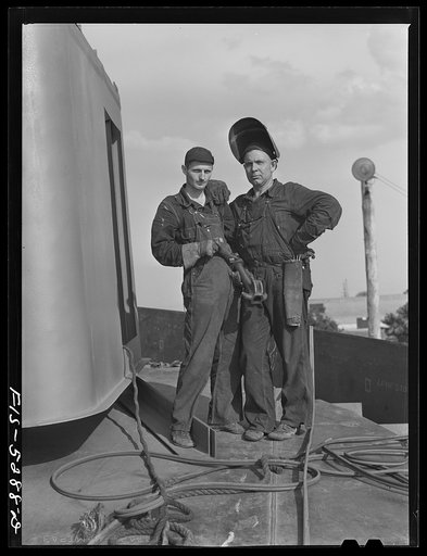 Decatur, Alabama. Ingalls Shipbuilding Company. A shipfitter and his helper who were working on one of the barges. They are C.R. Willingham (right), and E.L. Sparkman