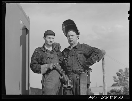 Decatur, Alabama. Ingalls Shipbuilding Company. A shipfitter and his helper who were working on one of the barges. They are C.R. Willingham (right), and E.L. Sparkman