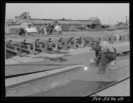 Decatur, Alabama. Ingalls Shipbuilding Company. Barges under construction