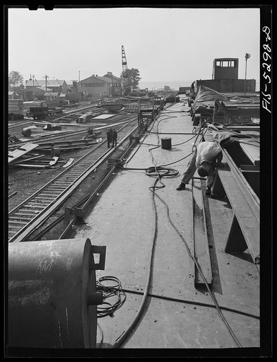 Untitled photo, possibly related to: Decatur, Alabama. Ingalls Shipbuilding Company. Barges under construction