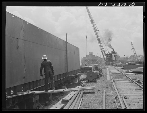 Decatur, Alabama. Ingalls Shipbuilding Company. Barges under construction