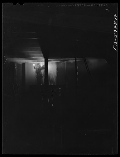 Untitled photo, possibly related to: Decatur, Alabama. Ingalls Shipbuilding Company. A welder working on the bulkhead of a barge under construction