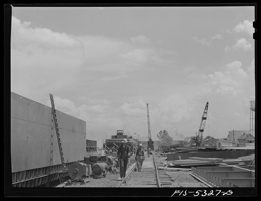 Decatur, Alabama. Ingalls Shipbuilding Company. Barges under construction