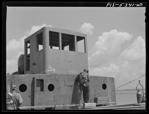 Decatur, Ala. Ingalls Shipbuilding Co. The wheelhouse of a barge under construction