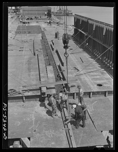 Decatur, Ala. Ingalls Shipbuilding Co. A bottom of one of the barges under construction