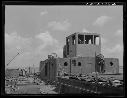 Decatur, Alabama. Ingalls Shipbuilding Company. The wheelhouse of a barge under construction